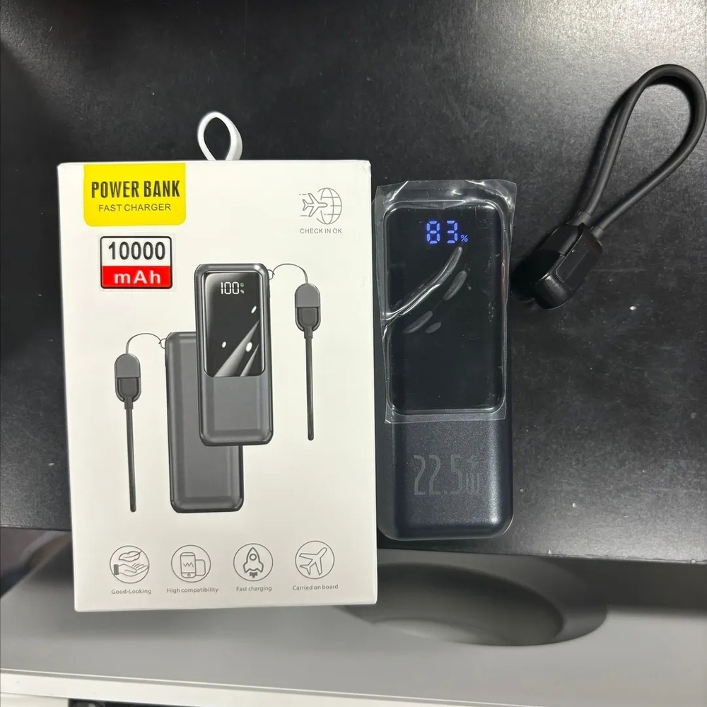 High-Capacity Black Power Bank with LED Display